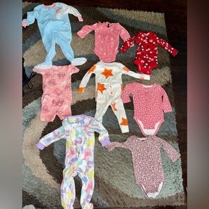 Lot of Eight (8) Baby Girls 12 Month Outfits Total Of 10 Pieces Pre-owned